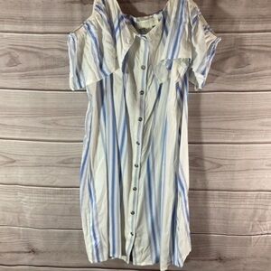 FOREVER 21 Blue White Striped Cold Shoulder Dress